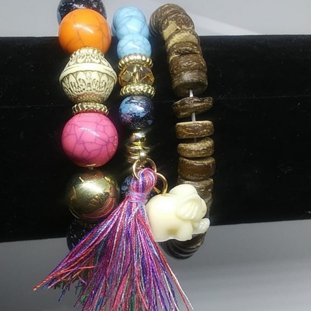Women Wood Beads Bracelets Boho Small Elephant Cha